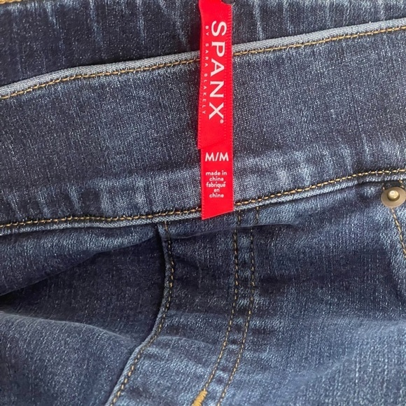 Spanx Jean Ish Leggings Medium High Rise Raw Hem Pull On Pant Ankle Shaping - Picture 9 of 10